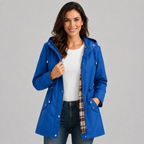 Damen Regenjacke mit Kapuze und karierter Innenfütterung – Leichte Übergangsjacke mit Taillenzug, Herbst