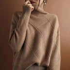 Damen Rollkragen-Strickpullover mit Rautenmuster