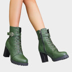 Damen Schnür-Ankle-Boots mit Blockabsatz, Schnalle und Reißverschluss