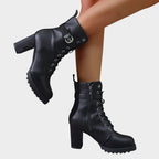 Damen Schnür-Ankle-Boots mit Blockabsatz, Schnalle und Reißverschluss