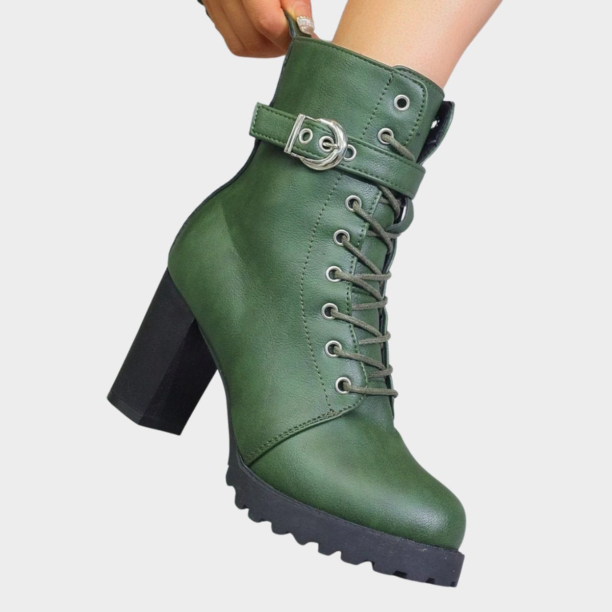 Damen Schnür-Ankle-Boots mit Blockabsatz, Schnalle und Reißverschluss