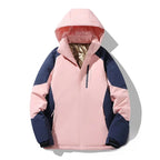 Damen Skijacke mit Kapuze – Colorblock Winterjacke, Gefüttert