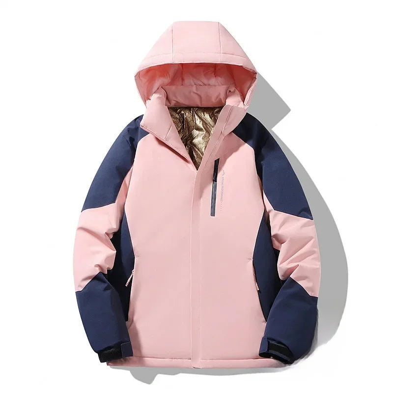 Damen Skijacke mit Kapuze – Colorblock Winterjacke, Gefüttert
