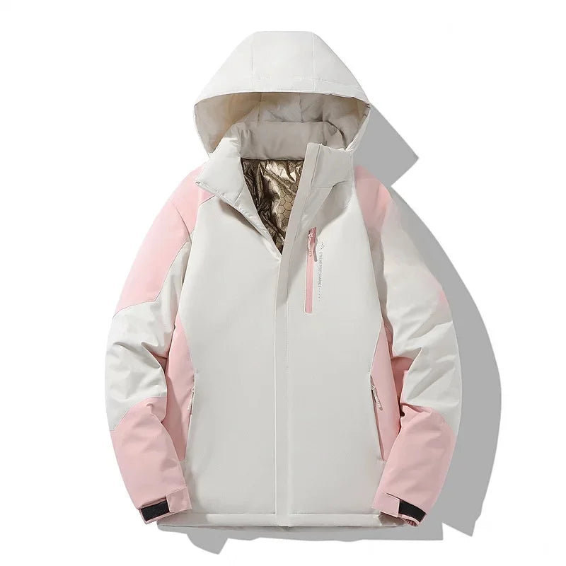 Damen Skijacke mit Kapuze – Colorblock Winterjacke, Gefüttert