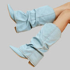 Damen Slouchy-Stiefel mit spitzer Kappe und geschwungenem Schaft