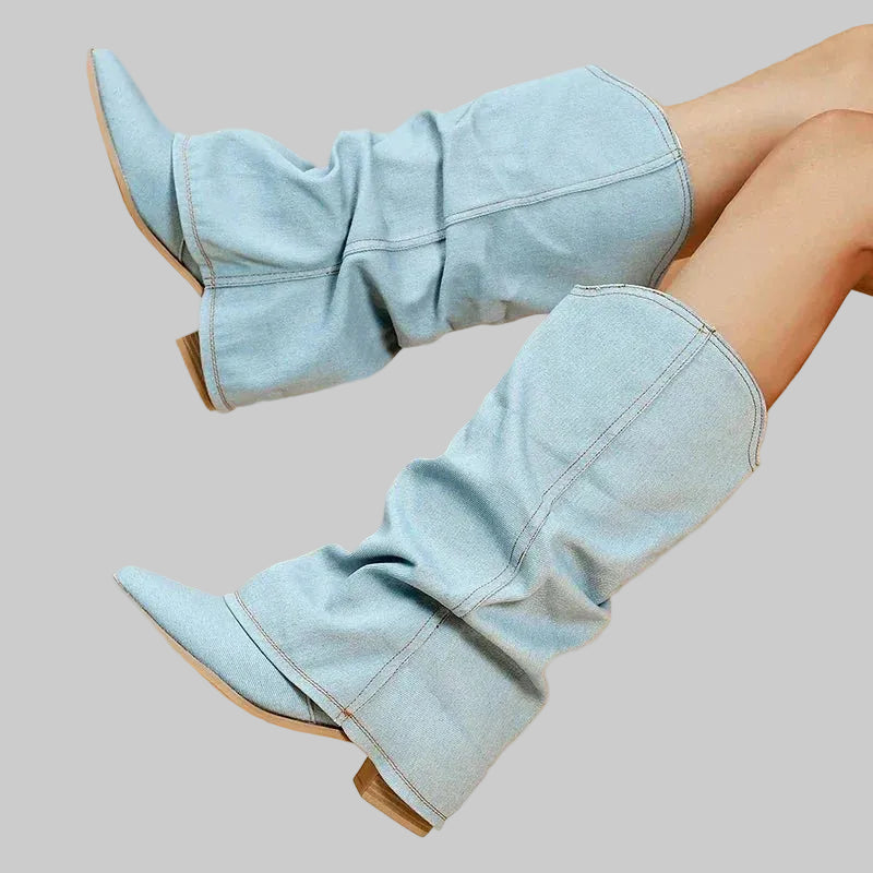 Damen Slouchy-Stiefel mit spitzer Kappe und geschwungenem Schaft