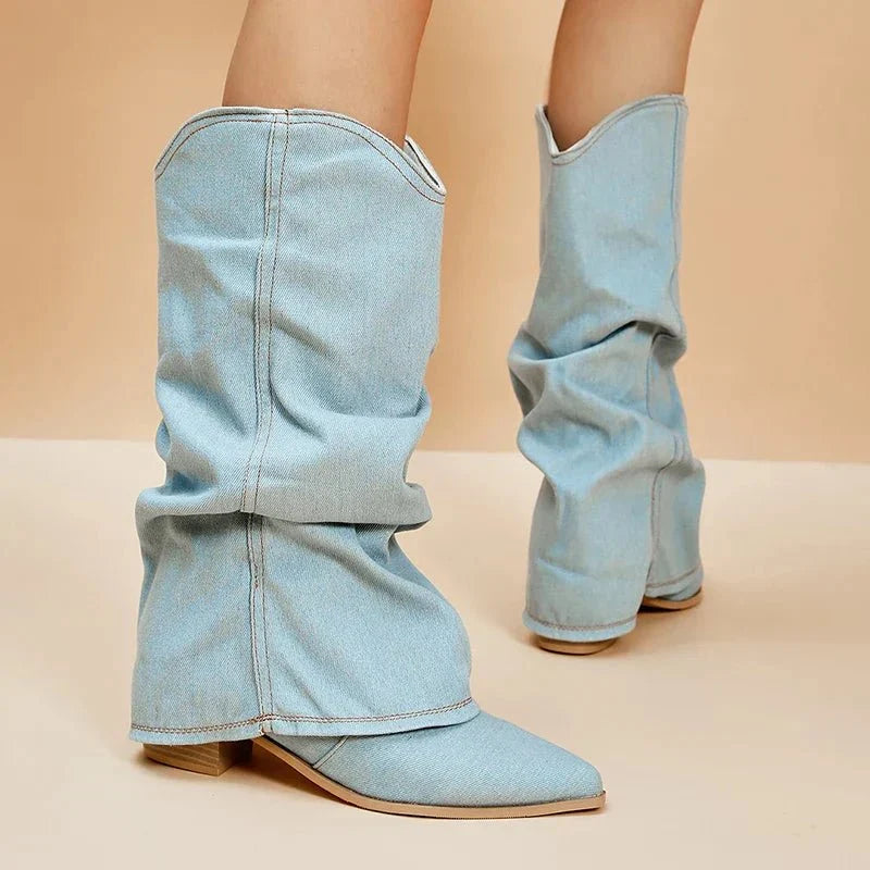 Damen Slouchy-Stiefel mit spitzer Kappe und geschwungenem Schaft