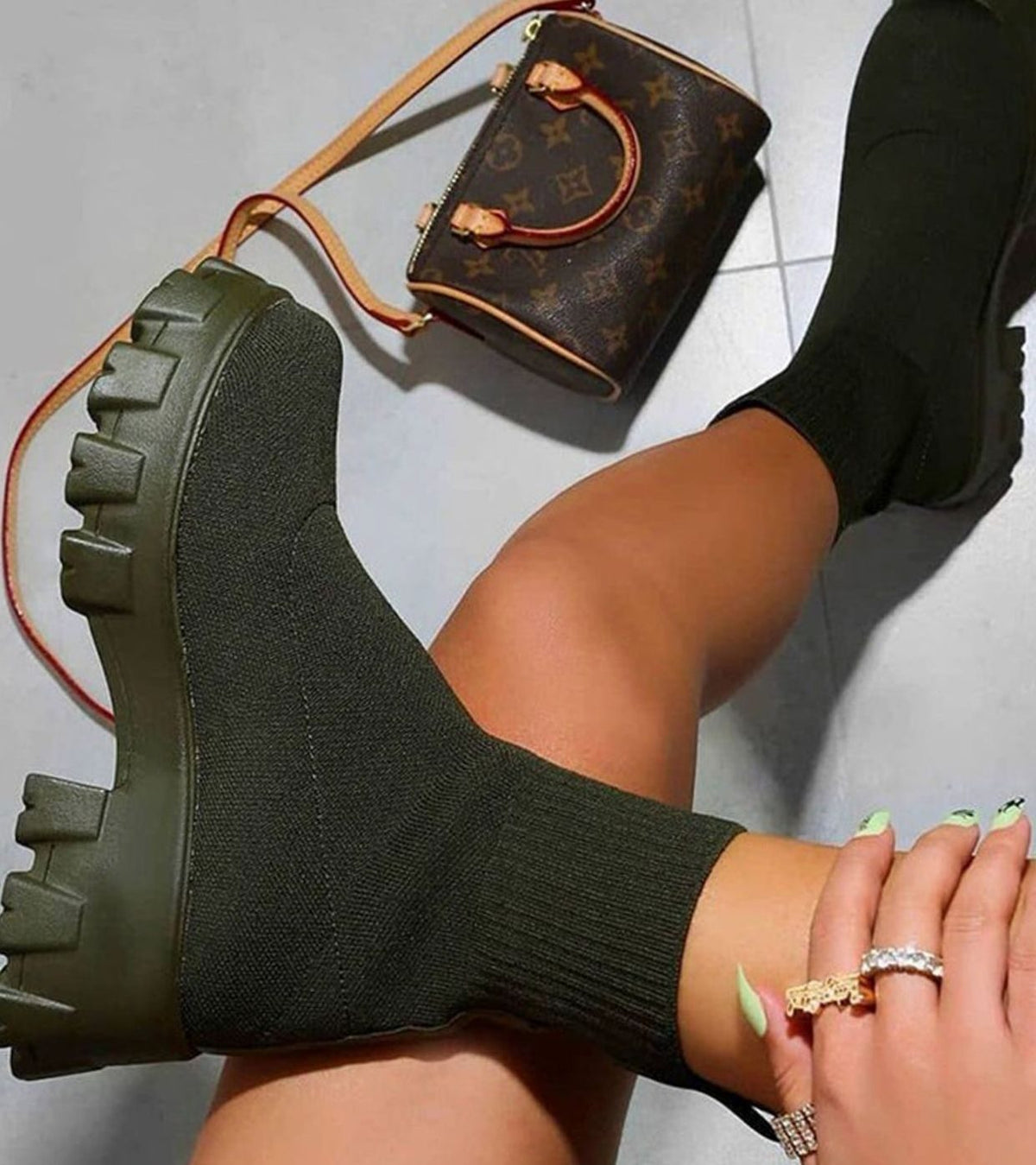 Damen Sock Boots mit Plateausohle – Stretch-Strick Stiefeletten mit klobigem Absatz, Herbst Winter
