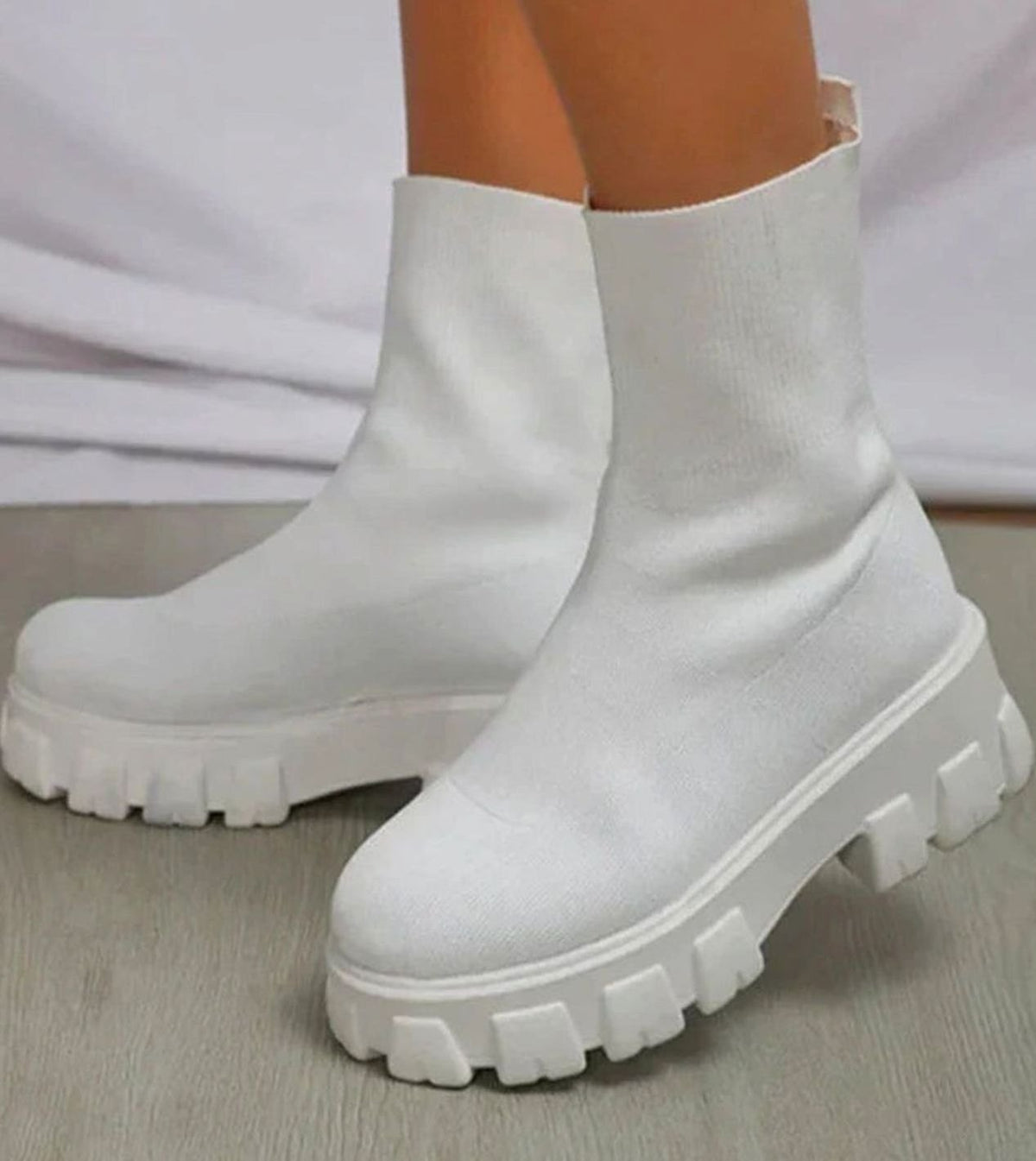 Damen Sock Boots mit Plateausohle – Stretch-Strick Stiefeletten mit klobigem Absatz, Herbst Winter