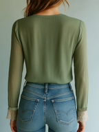 Damen Spitzenbluse mit Blumenprint und langen Ärmeln