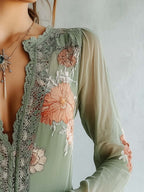 Damen Spitzenbluse mit Blumenprint und langen Ärmeln