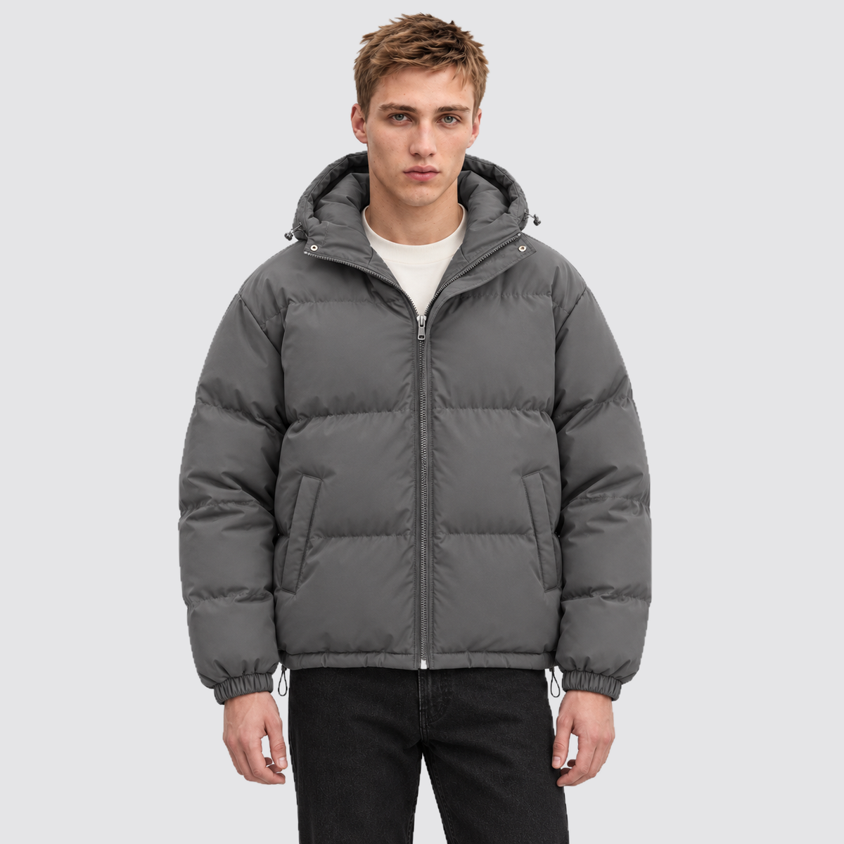 Unisex Pufferjacke mit Kapuze – Warme Steppjacke aus Baumwollmischung, Winter