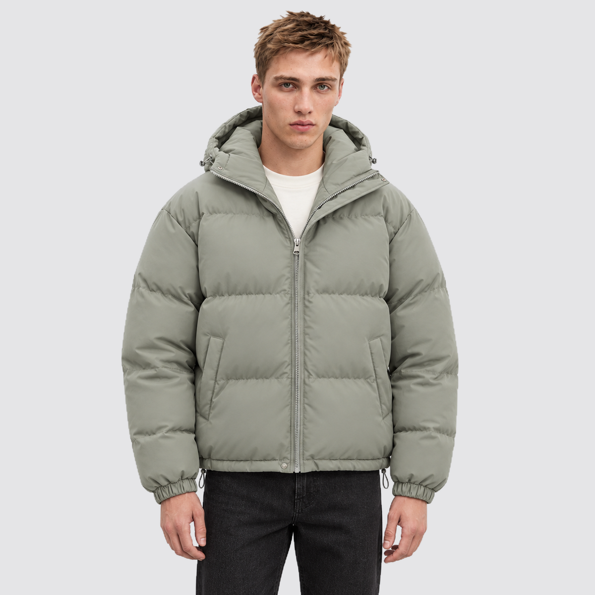 Unisex Pufferjacke mit Kapuze – Warme Steppjacke aus Baumwollmischung, Winter