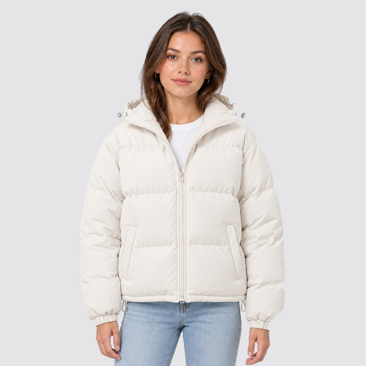 Unisex Pufferjacke mit Kapuze – Warme Steppjacke aus Baumwollmischung, Winter