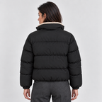 Damen Kurze Steppjacke mit Teddykragen – Pufferjacke mit Stehkragen und Reißverschluss, Winter