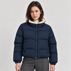 Damen Kurze Steppjacke mit Teddykragen – Pufferjacke mit Stehkragen und Reißverschluss, Winter
