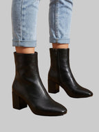 Damen Ankle Boots mit Blockabsatz – Kunstleder Stiefeletten mit Reißverschluss, Herbst Winter
