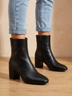 Damen Ankle Boots mit Blockabsatz – Kunstleder Stiefeletten mit Reißverschluss, Herbst Winter