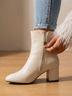 Damen Ankle Boots mit Blockabsatz – Kunstleder Stiefeletten mit Reißverschluss, Herbst Winter