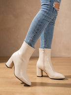 Damen Ankle Boots mit Blockabsatz – Kunstleder Stiefeletten mit Reißverschluss, Herbst Winter