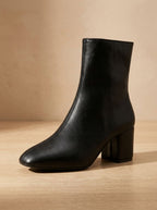 Damen Ankle Boots mit Blockabsatz – Kunstleder Stiefeletten mit Reißverschluss, Herbst Winter