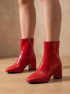 Damen Ankle Boots mit Blockabsatz – Kunstleder Stiefeletten mit Reißverschluss, Herbst Winter
