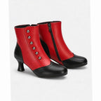 Damen Viktorianische Stiefeletten – Zweifarbige Vintage Ankle Boots mit Knopfleiste, Herbst Winter