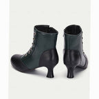 Damen Viktorianische Stiefeletten – Zweifarbige Vintage Ankle Boots mit Knopfleiste, Herbst Winter
