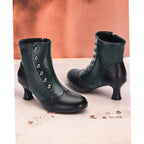 Damen Viktorianische Stiefeletten – Zweifarbige Vintage Ankle Boots mit Knopfleiste, Herbst Winter