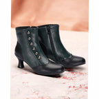 Damen Viktorianische Stiefeletten – Zweifarbige Vintage Ankle Boots mit Knopfleiste, Herbst Winter