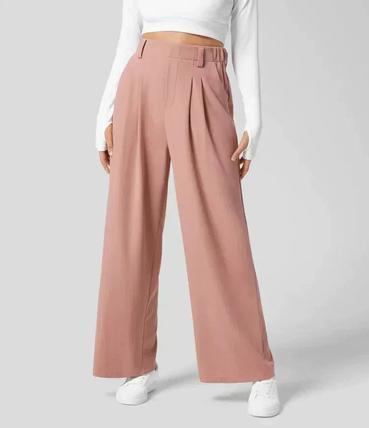 Damen Marlenehose mit Bundfalten – High Waist Stoffhose mit weitem Bein