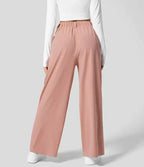 Damen Marlenehose mit Bundfalten – High Waist Stoffhose mit weitem Bein