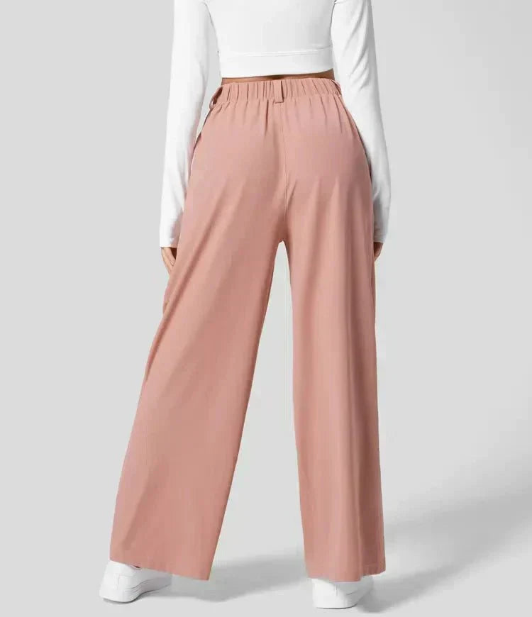 Damen Marlenehose mit Bundfalten – High Waist Stoffhose mit weitem Bein
