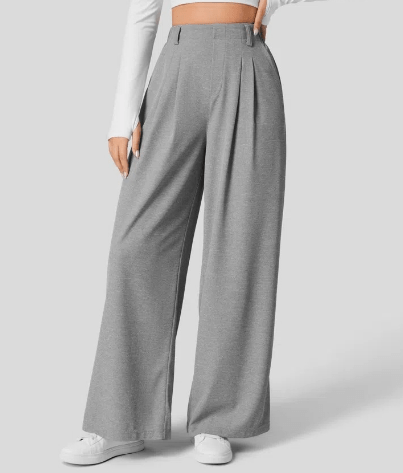 Damen Marlenehose mit Bundfalten – High Waist Stoffhose mit weitem Bein