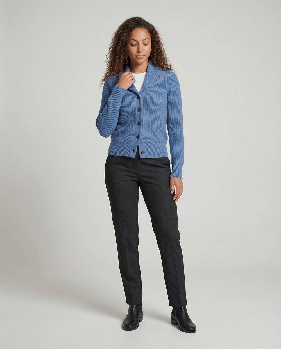 Damen Strick-Cardigan mit Reverskragen, Knopfleiste und langen Ärmeln
