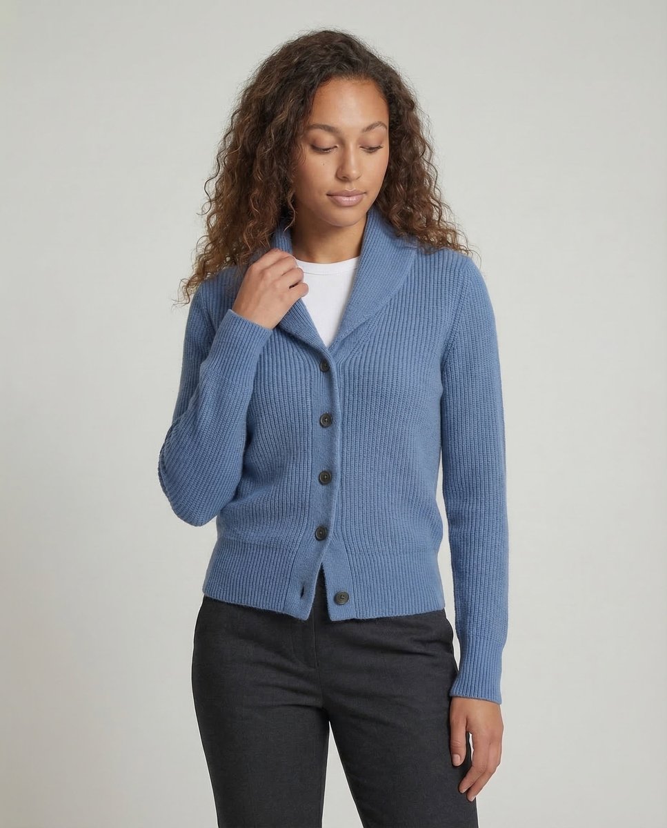 Damen Strick-Cardigan mit Reverskragen, Knopfleiste und langen Ärmeln
