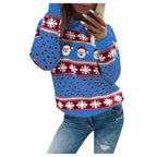 Damen Weihnachtspullover mit Weihnachtsmann & Schneeflocken – Strickpullover, Winter, Lockere Passform