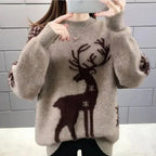 Damen Weihnachtspullover mit Rentier – Flauschiger Strickpullover, Winter, Lockere Passform