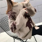 Damen Weihnachtspullover mit Rentier – Flauschiger Strickpullover, Winter, Lockere Passform