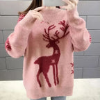 Damen Weihnachtspullover mit Rentier – Flauschiger Strickpullover, Winter, Lockere Passform