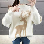 Damen Weihnachtspullover mit Rentier – Flauschiger Strickpullover, Winter, Lockere Passform