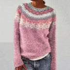 Damen Norweger Weihnachtspullover mit Rundpasse – Strickpullover, Winter, Lockere Passform