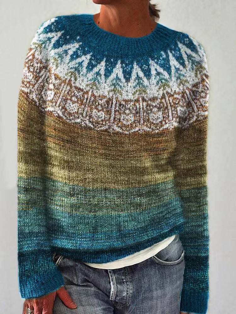 Damen Norweger Weihnachtspullover mit Rundpasse – Strickpullover, Winter, Lockere Passform