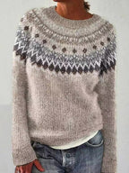 Damen Norweger Weihnachtspullover mit Rundpasse – Strickpullover, Winter, Lockere Passform
