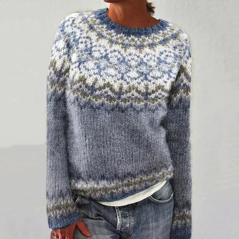Damen Norweger Weihnachtspullover mit Rundpasse – Strickpullover, Winter, Lockere Passform