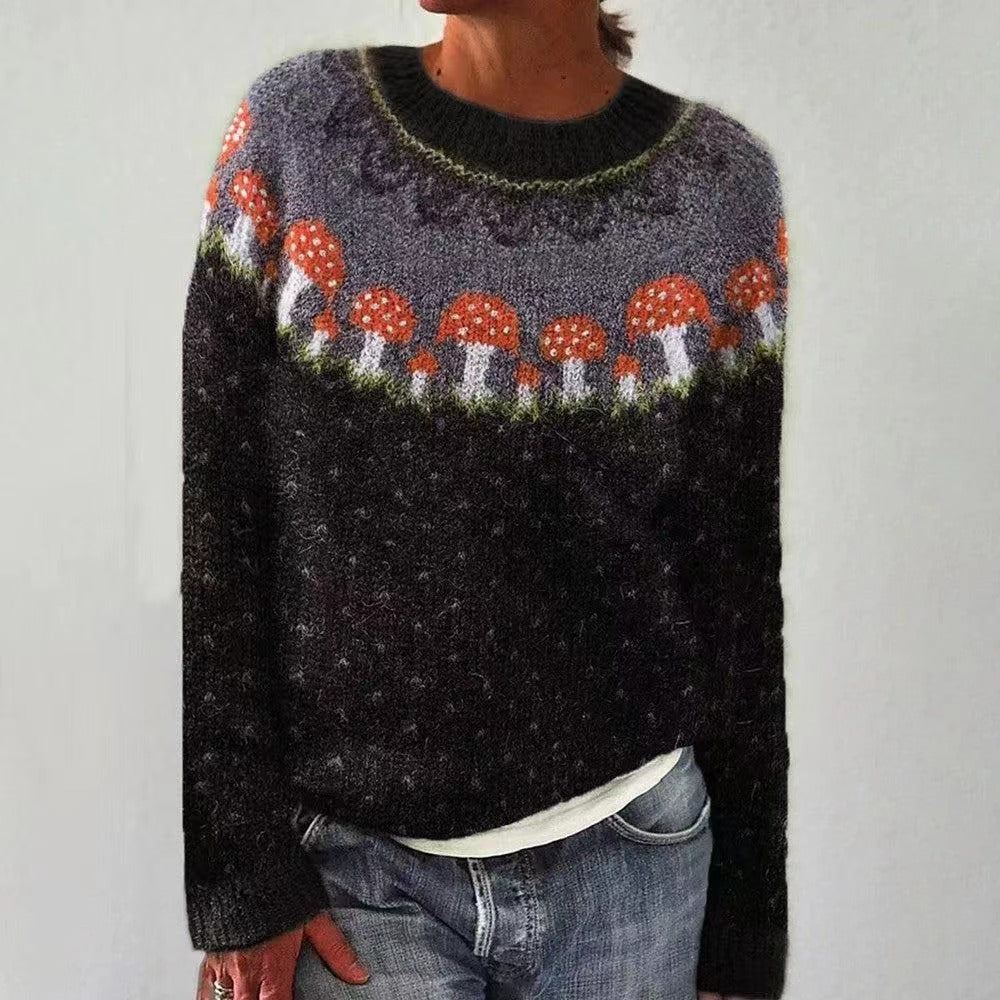 Damen Norweger Weihnachtspullover mit Rundpasse – Strickpullover, Winter, Lockere Passform