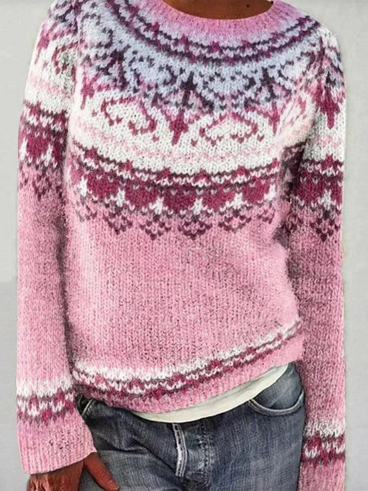 Damen Norweger Weihnachtspullover mit Rundpasse – Strickpullover, Winter, Lockere Passform