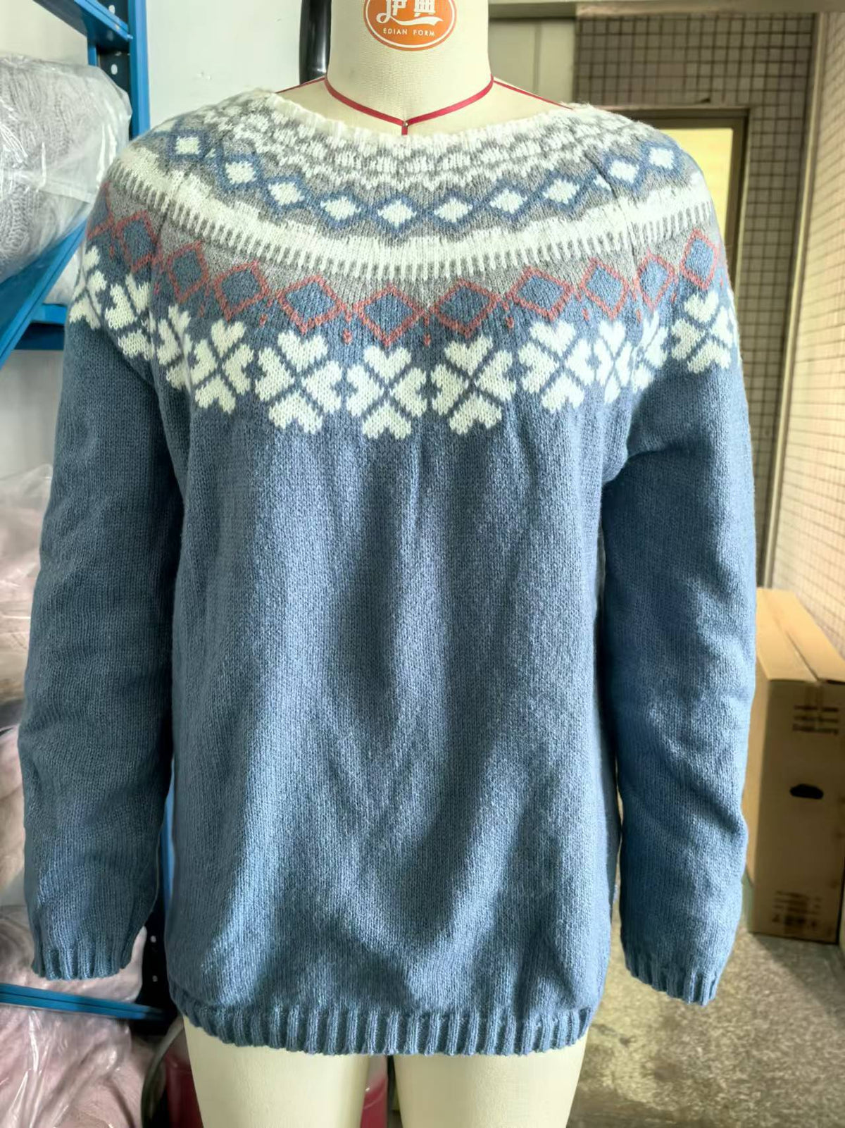 Damen Norweger Weihnachtspullover mit Rundpasse – Strickpullover, Winter, Lockere Passform