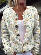 Damen Strickcardigan mit Blumenmuster und langen Ärmeln