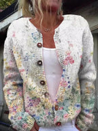 Damen Strickcardigan mit Blumenmuster und langen Ärmeln
